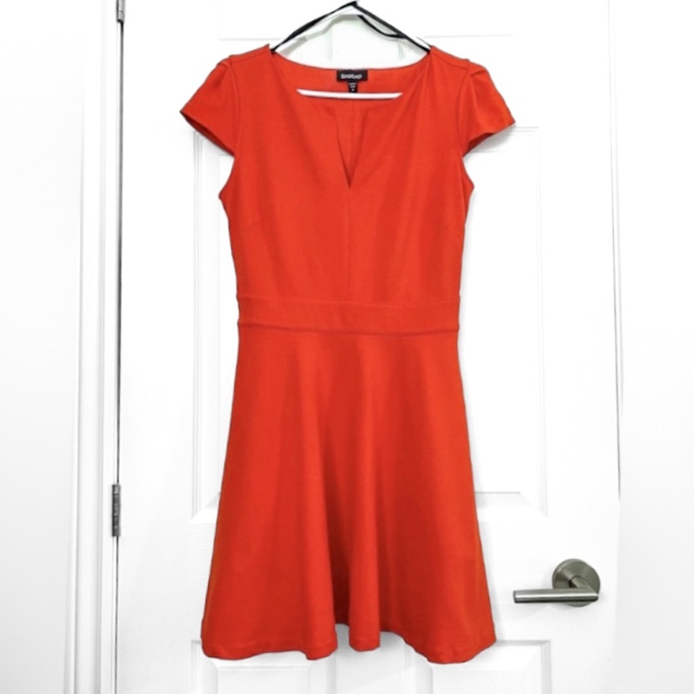 bebe Vibrant Red Cap Sleeve Ponte Fit & Flare Dress
